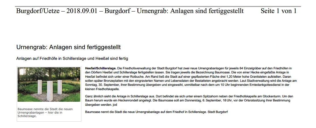 Anzeiger für Burgdorf und Lehrte: Eröffnung BaumOasen Heeßel und Schillerslage